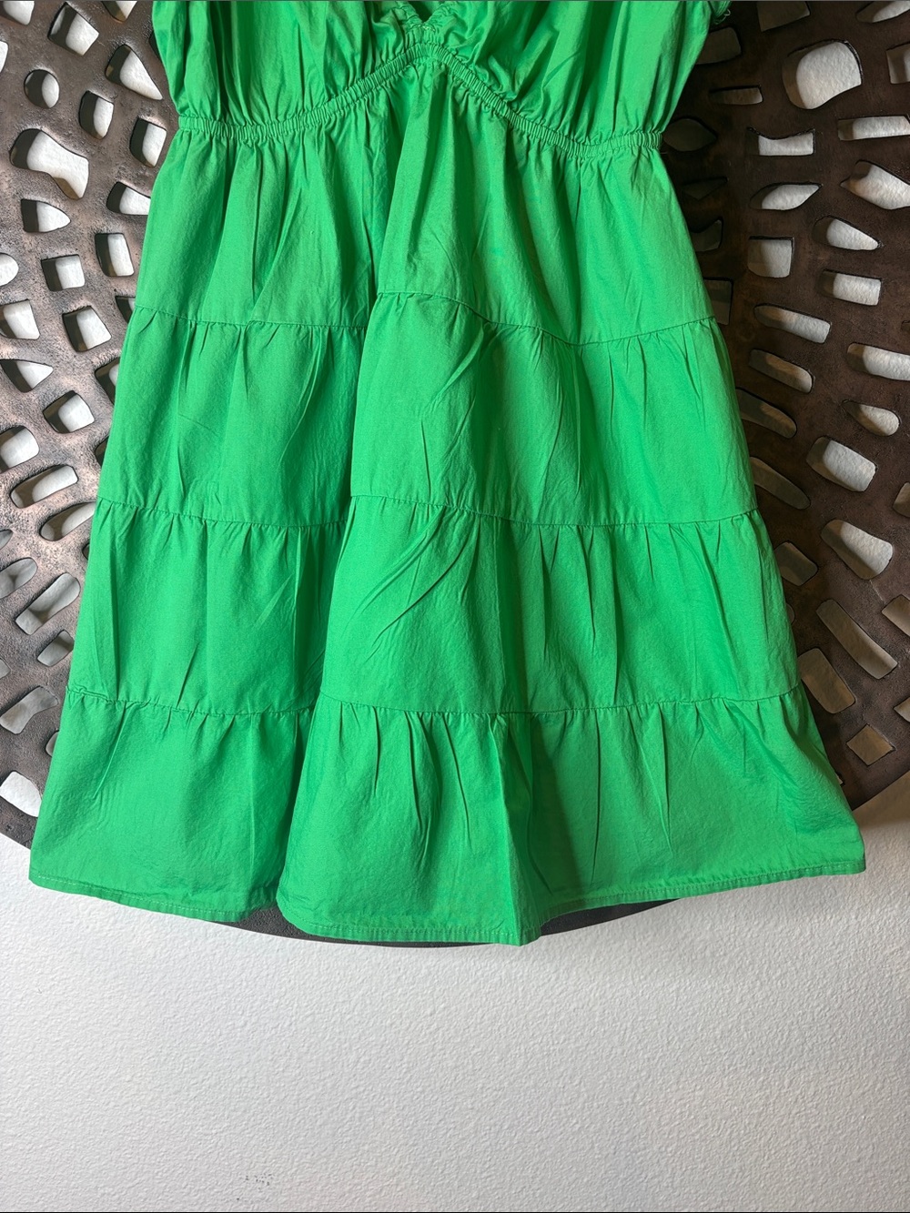 💚 Baevely Tiered Babydoll Mini Dress Women’s Large Green Sleeveless Flowy 💚 - Picture 4 of 10